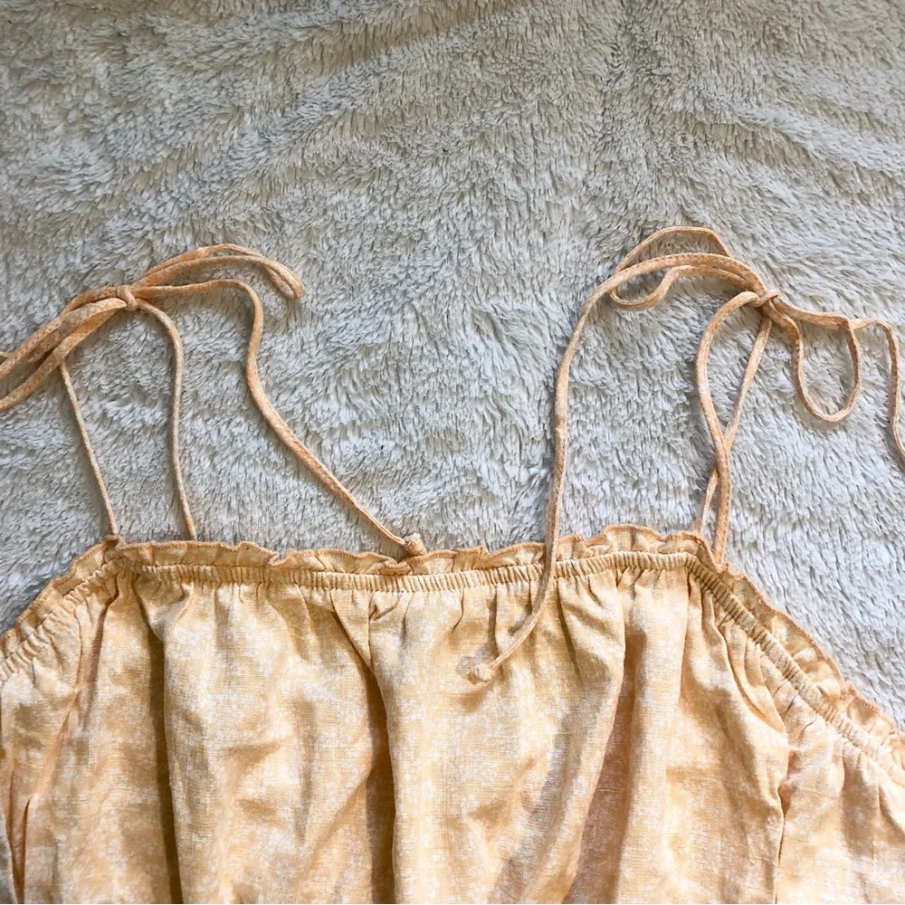 Boho Yellow Tie Ruffle Ruched Cami Top - Picture 3 of 4